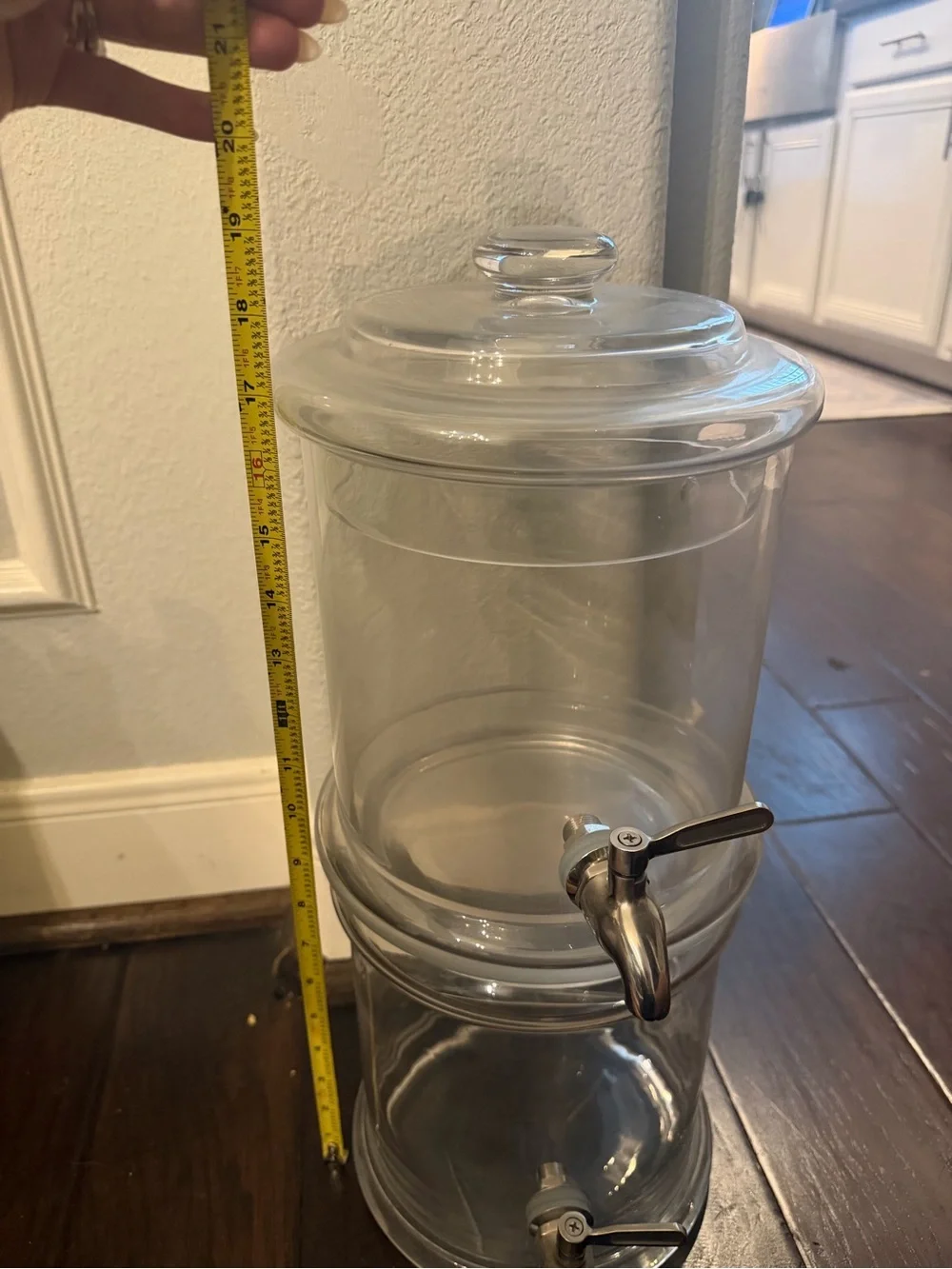 Pottery Barn Clear Glass Double-Tier Beverage Dispenser with Silver Spigots